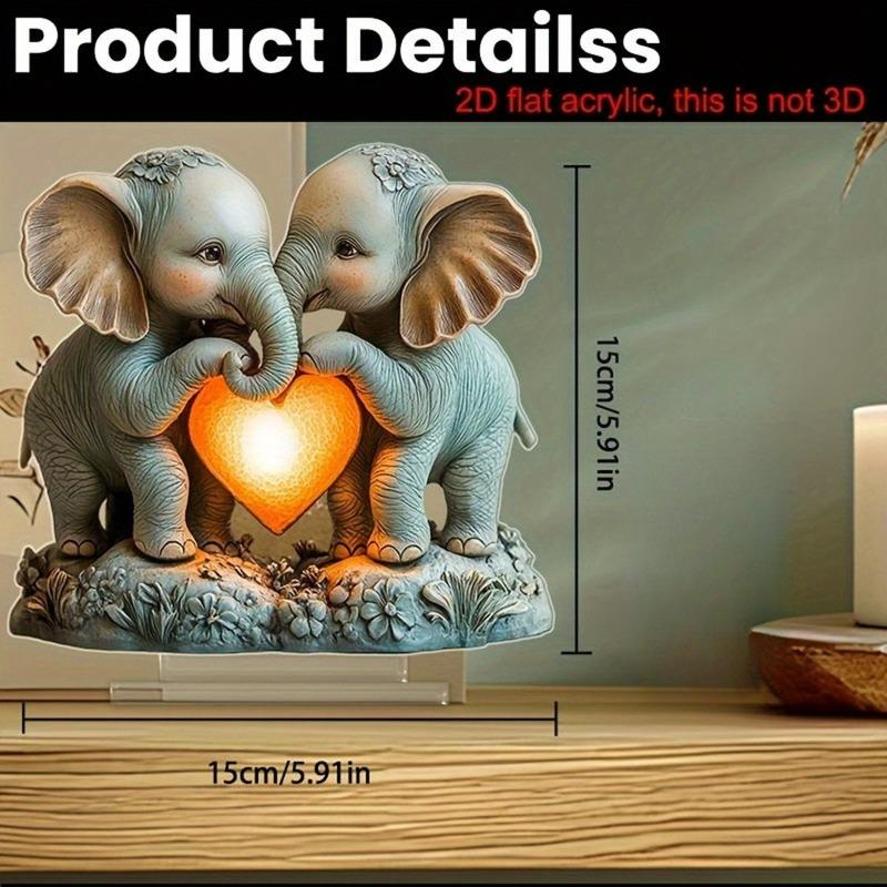 2D Flat Valentine's Day Elephant Couple Acrylic Desk Decor Plaque, Suitable for Wall Decoration, Porch, Room, Villa, Accents Home, Hallway, or Workpla
