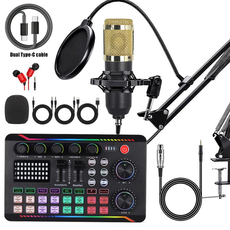 Mobile Phone Sound Card Type-C Converter & Microphone Set for English Podcasting & Live Broadcasts - F998