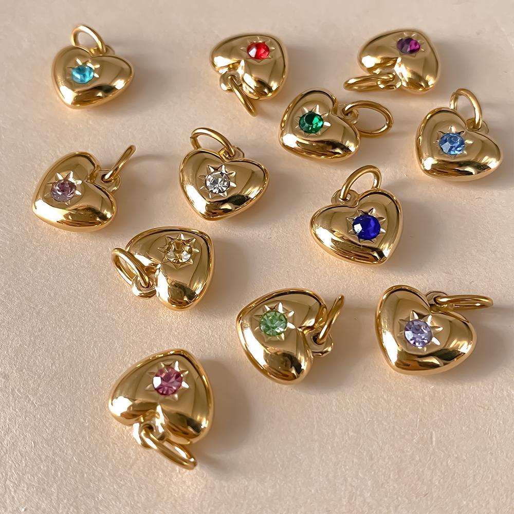 eManco Stainless Steel Heart Charm Valentine's Day Charms Multicolor Birthstone Pendants for Girl Sweet Jewelry Making