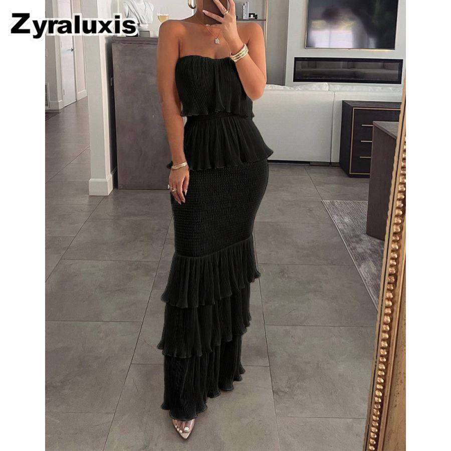 New Fashion Chic Women's Off-Shoulder Ruffled Pleated A-Line Dress