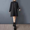Langärmeliges Baumwoll-Vintage-Übergrößen-Kleid in Schwarz, neu, für Damen, lässig, locker, Midi, Frühlings-Herbst-Kleid