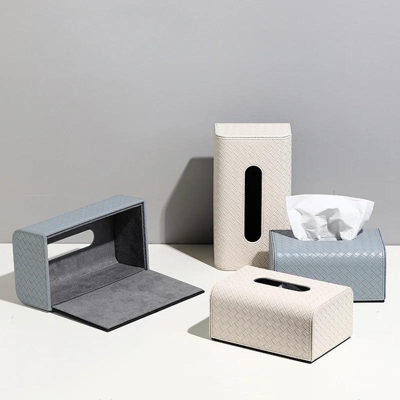 Scatola Portatovaglioli Rettangolare in Pelle a Griglia Intrecciata Creativa Scatola Portatovaglioli Estraibile Decorazione per Casa Camera da Letto Soggiorno