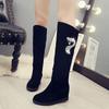 Autumn and Winter Velvet Medium and Long Boots High Heel Women's Suede Medium Boots Rhinestone Slope Heel Long Inner Height Increasing Women's Knig
