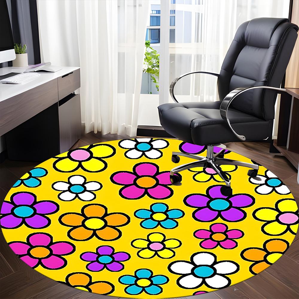 1pc Flower Pattern Chair Carpet for Office, Round Polyester Mat, Indoor Decor for Office, Washable Non-slip Carpet yy251219118