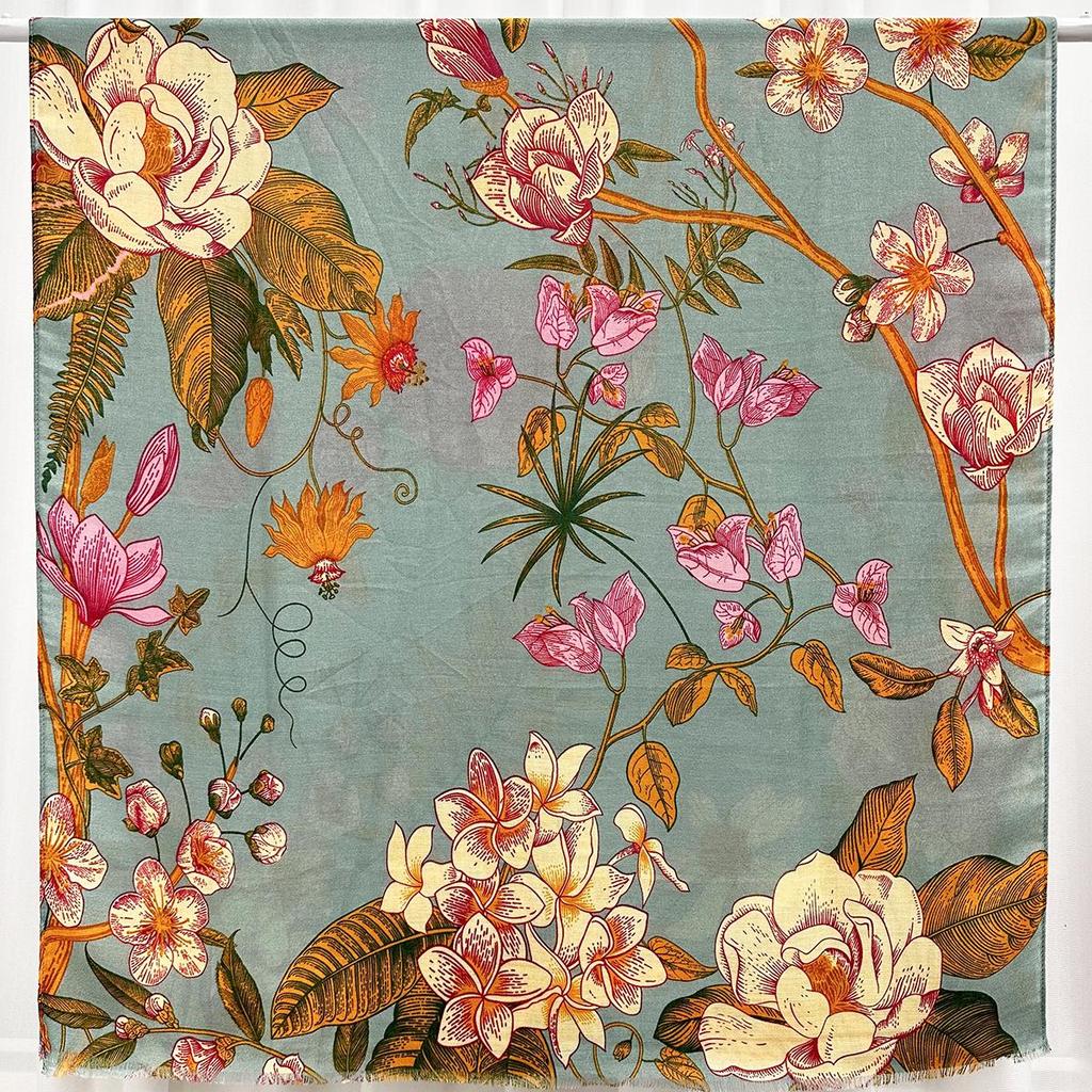 Color Block Retro Floral Cotton Linen Tassel Scarf for Women - Medium Thickness, Autumn/Winter Fashion Shawl