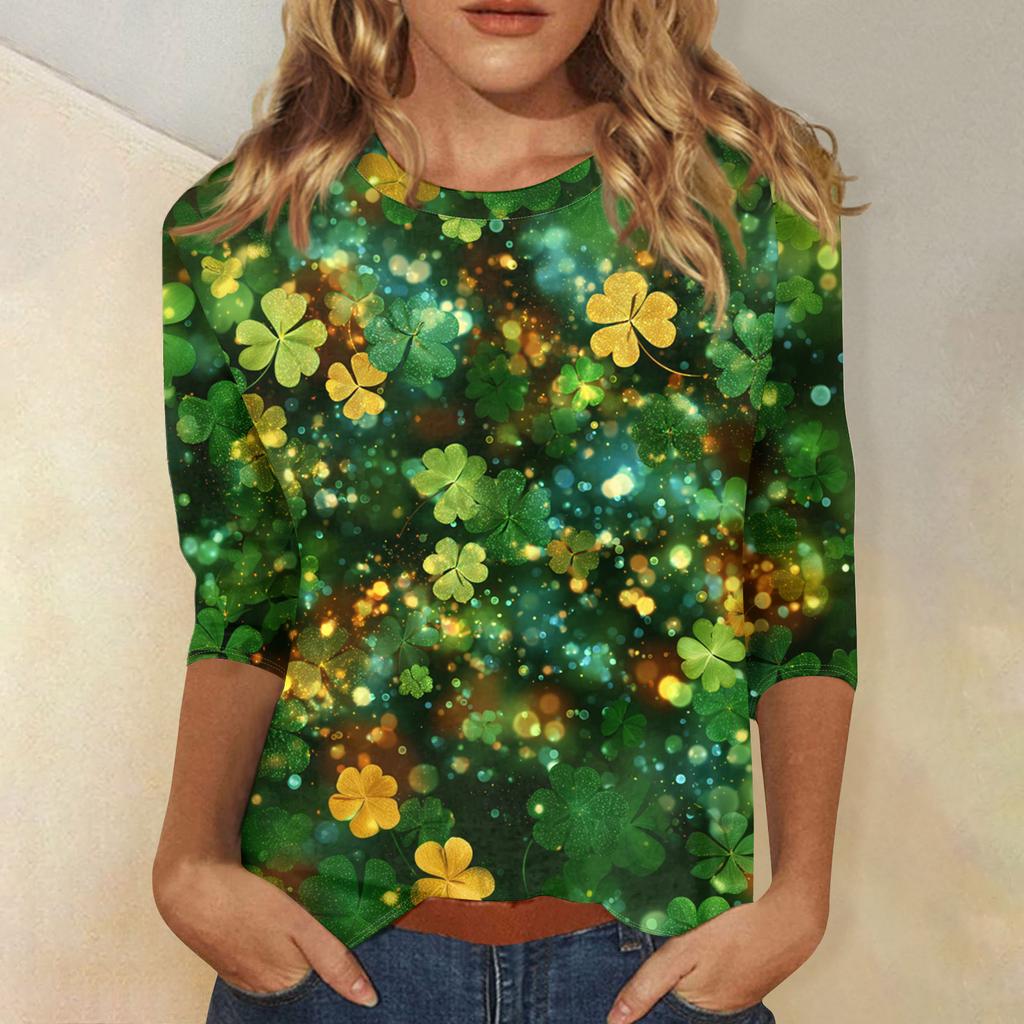 Damenoberteile Dreiviertelarmshirt Rundhalsausschnitt Lockeres Freizeitshirt Druck T-Shirt