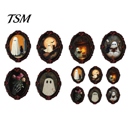 Strong Soft Magnet Fridge Accessories Halloween Wooden Refrigerator Magnets, Vintage Gothic Oval Frame Magnets with Witch Waterproof Party Supplies