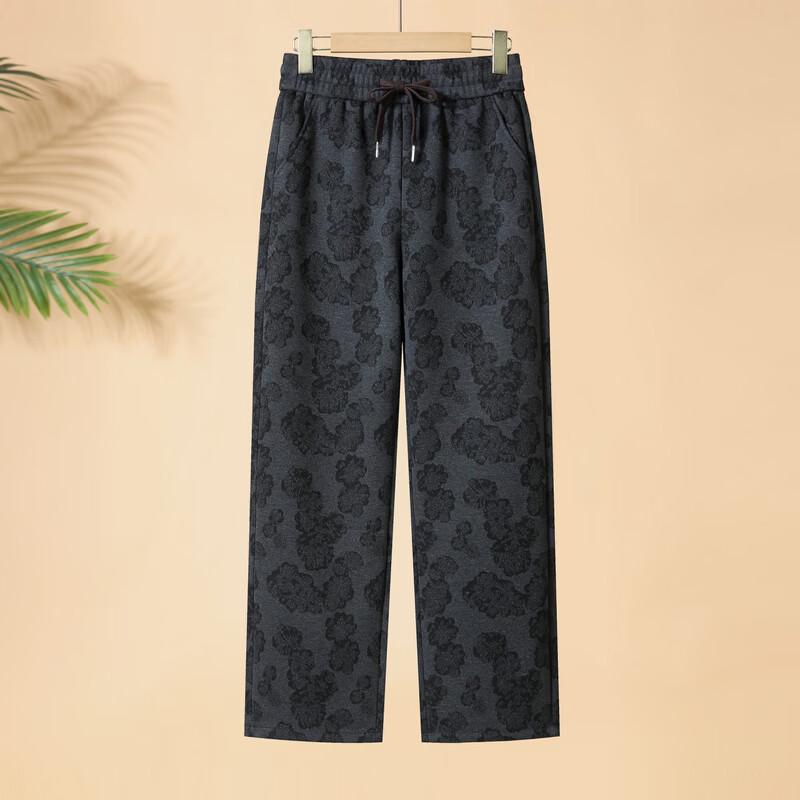 Elderly Women's High-Waist Floral Straight Pants