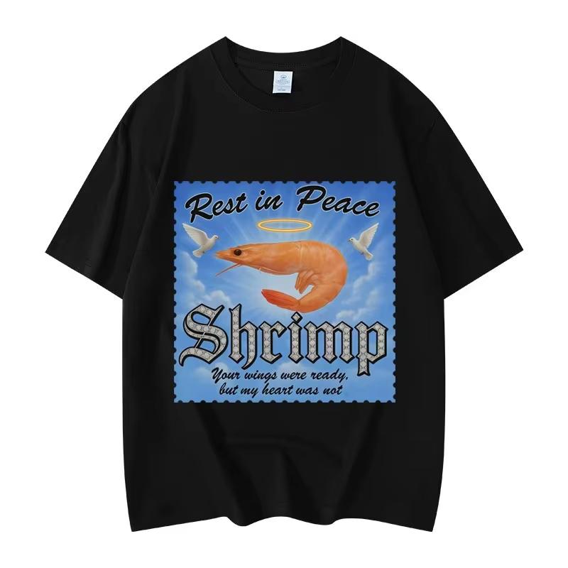 Rest in Peace Shrimp Funny Meme T-shirts Men Women Clothing Summer T-shirt Fashion Casual Short Sleeve T Shirts Streetwear Tops