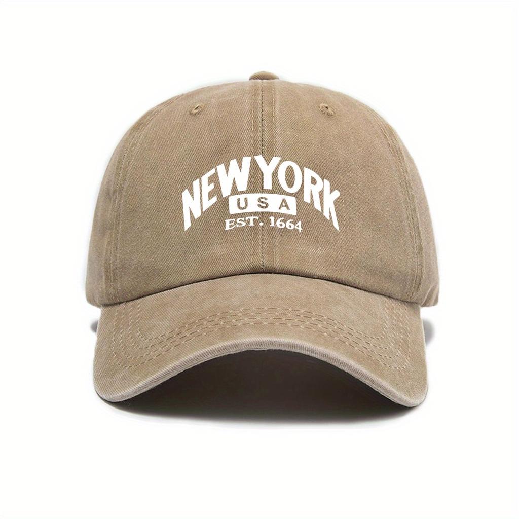 New York Usa Est. 1664 Urban Themed Adjustable Baseball Cap With Sun Protection, Woven Polyester Material, Hand Washable