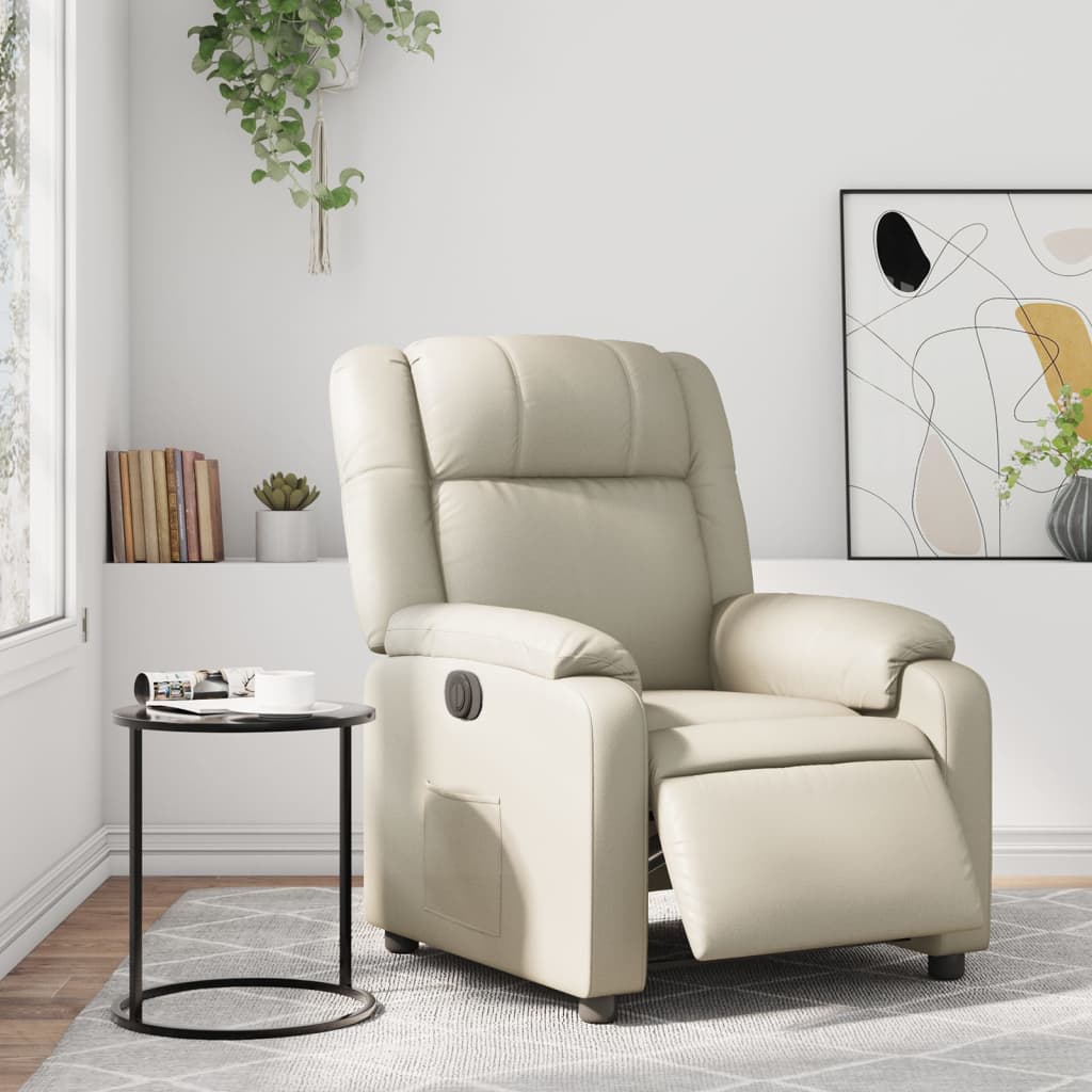Electric Recliner Chair Cream Synthetic Leather
