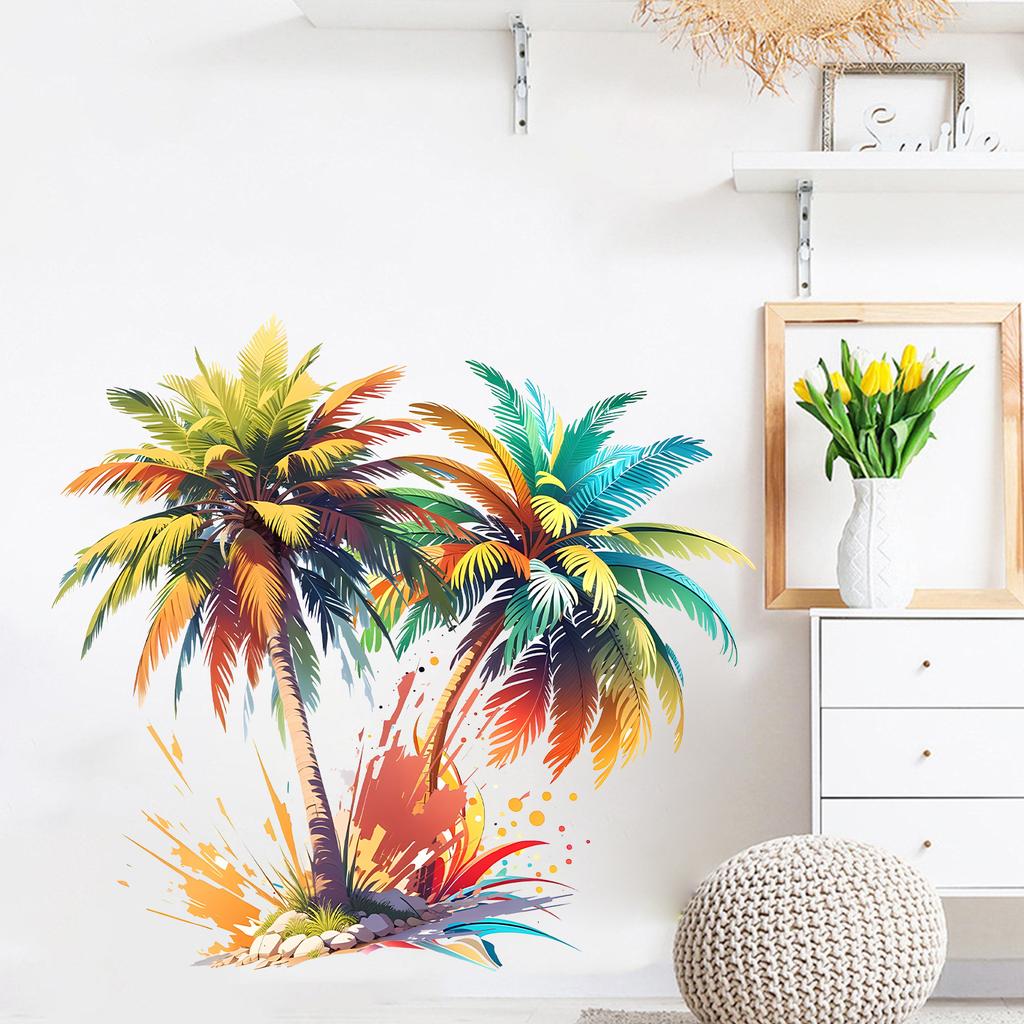 Colorful Coconut Tree Stickers, Home Guesthouse Stickers, Surf Shop Stickers, Beach Vacation Stickers