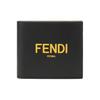 Logo Printed Short Double-Fold Calfskin Wallet For Men Black And Yellow