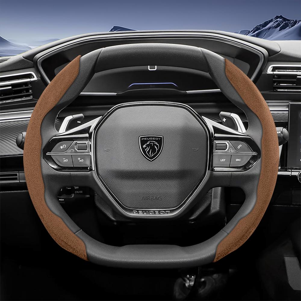 Vcxja9 Geschikt voor Peugeot Sports Suede Stuurwielhoes met Gespleten Drukknop Anti-Slip Ontwerp voor Modellen zoals 208 E-208, 2008 E-2008, 3008