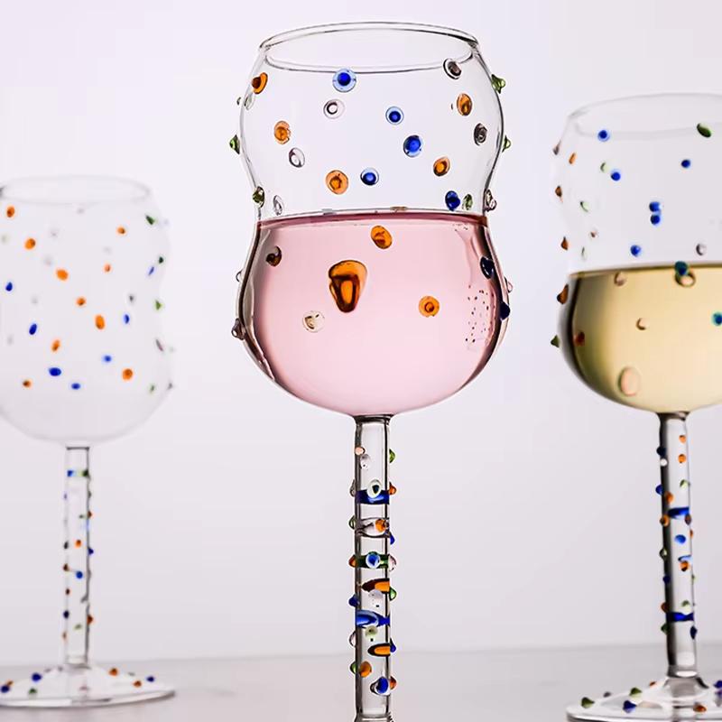 300ml Kreativ Mädchen Niedlich Bunt Gepunktet Hohes Borosilikat Blei-Freies Glas Weißwein-Glas Rotwein-Gläser Heimgebrauch Handgeblasen