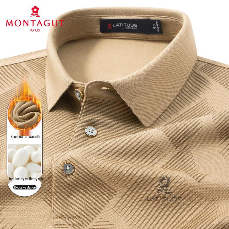 

MONTAGUT Men s Silk Blend Jacquard Stripe Long Sleeve Polo Shirt 52
