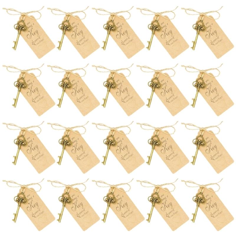 20pcs Skeleton Key Bottle Opener with Card Tag Bridal Shower Party-Favor Souvenir-Gift for Guests Wedding Party Decor