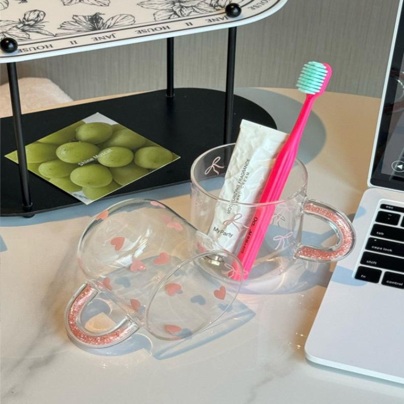 Love Glass Mug With Diamond Handle, High-Value Drinking Cup, Milk Coffee Cup For Girls