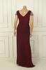 Front Back V Neck Sleeve and Waist Stone Detailed Lined Draped Glittery Plus Size Lycra Long Dress