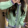 Korean Style Gentle Style Color Block Long Sleeve Knitted Sweater Women's Autumn Sweet Cardigan Top
