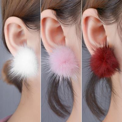 Women's Fashion Furry Fluffy Ball Stud Earrings Girls Trendy Sweet Jewelry MIT