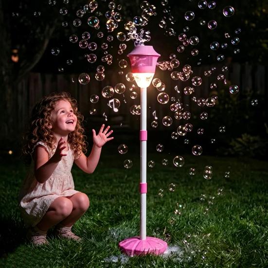 Bubble Machine with Lights Multi-Button Adjustment Automatic Vertical Bubble Maker with Adjustable Height Up To 47 Inches Rechargeable Bubble Blower