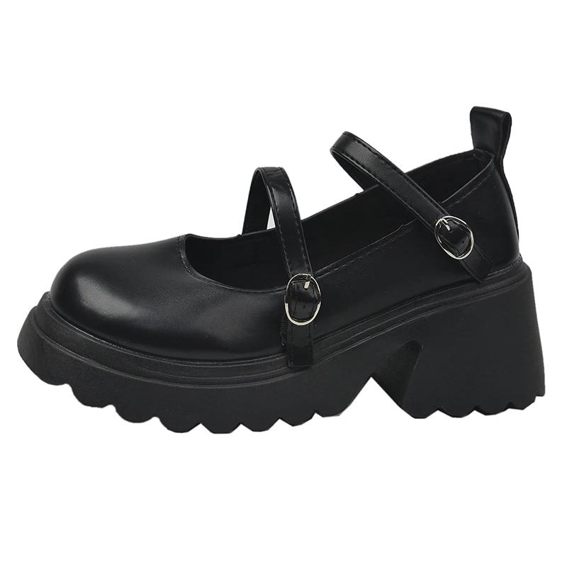 fashion 2024 High Quality Shoes for Women Buckle Women's Pumps Autumn British Style Round Toe Shallow Solid Dress Chunky Heels Loafers