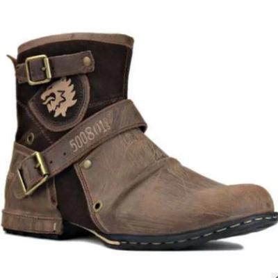 Neue europäische und amerikanische Retro-Herrenstiefel aus Leder mit runder Spitze, Herrenschuhe, Herrenstiefel in Übergröße 2024