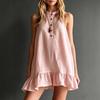 Women Sleeveless Button Front Mini Dress Casual Loose Fit Ruffle Hem Summer Dress