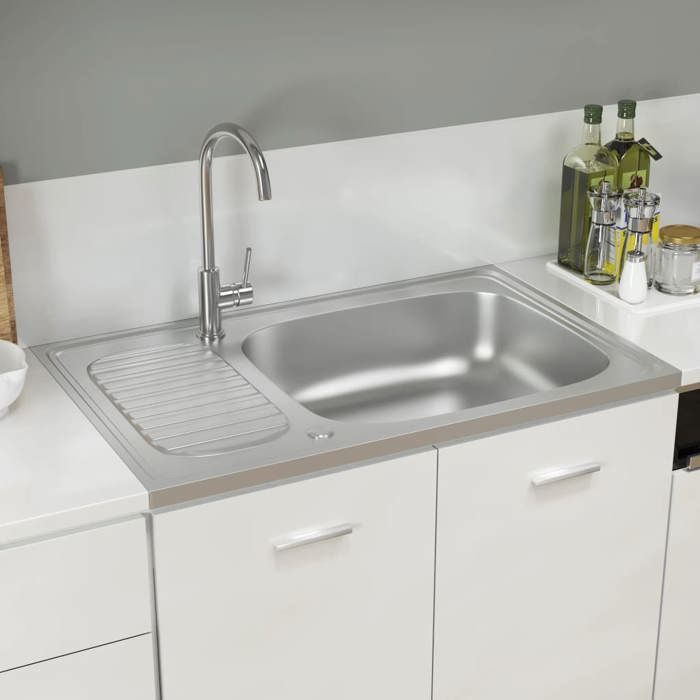 VidaXL Jeu d'Evier de Cuisine et Egouttoir Evier Encastré Lavabo de Cuisine Maison Intérieur Argenté 800x500x155 mm Acier 147232