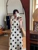 Women's Polka Dot Backless Sleeveless Dress - Summer Holiday Style, Slim Fit, Loose Fit, Long Length