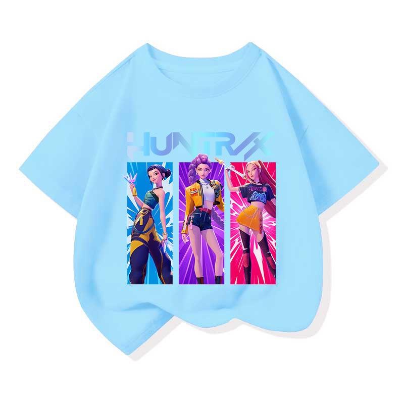 Cool Kpop Hunter Girl Group Pattern Print T Shirt Casual Sports Short-Sleeve T-Shirt Leisure and Versatile