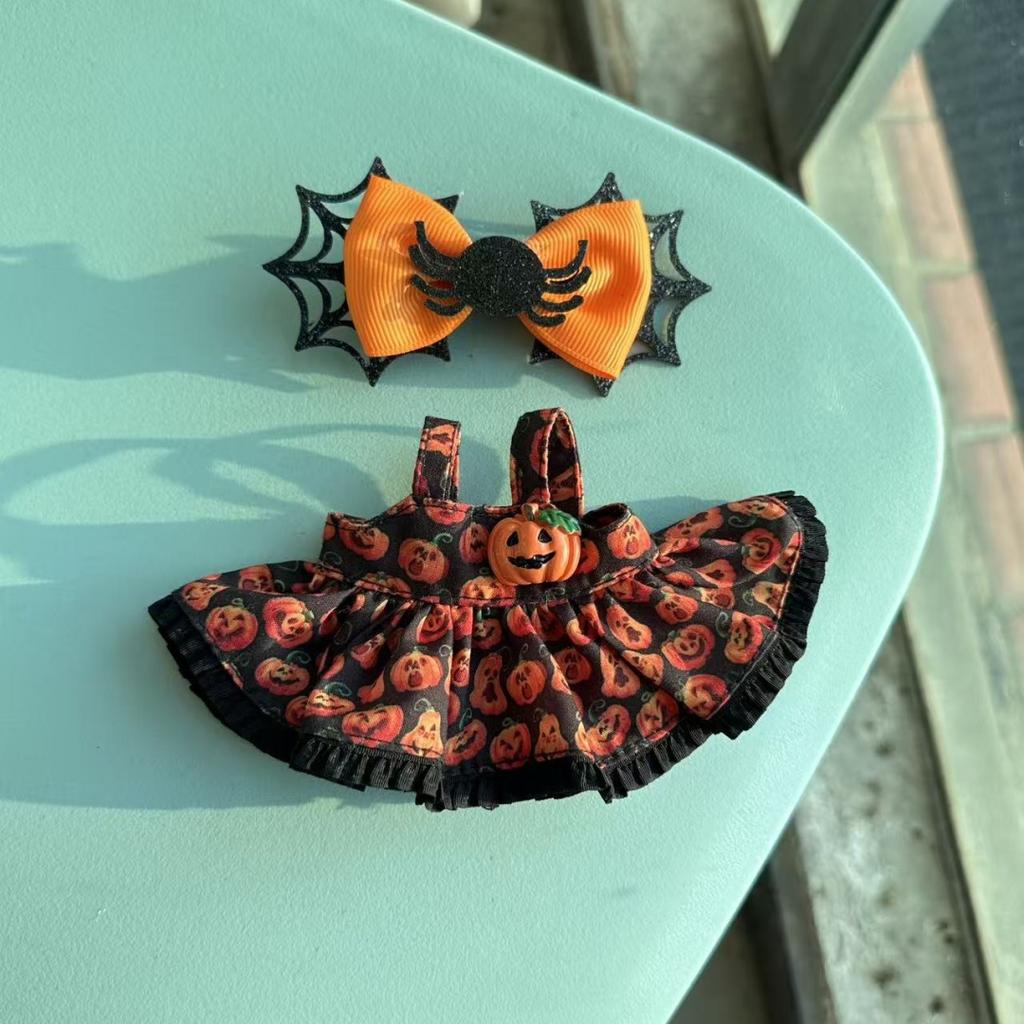 17cm Dolls Clothing For Labubu Outfit Accessories Sitting Party Halloween Trick-Or-Treat Series Accessory Pumpkin Headwear Dress