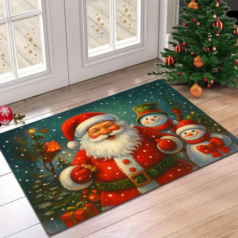 1Pcs Anti Fatigue Kitchen Rugs Santa Claus  Snowman Print Waterproof Non-Slip Thick Cushioned Kitchen Mat Heavy Duty Comfort Standing Mat for Kitchen