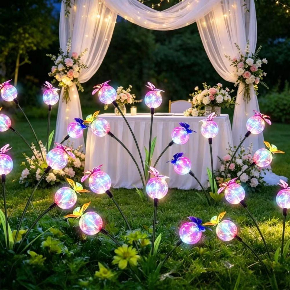 6/8 Head Butterfly Bobble Swing Light Realistic Waterproof Butterfly Solar Garden Lights LED Lights Color Changing