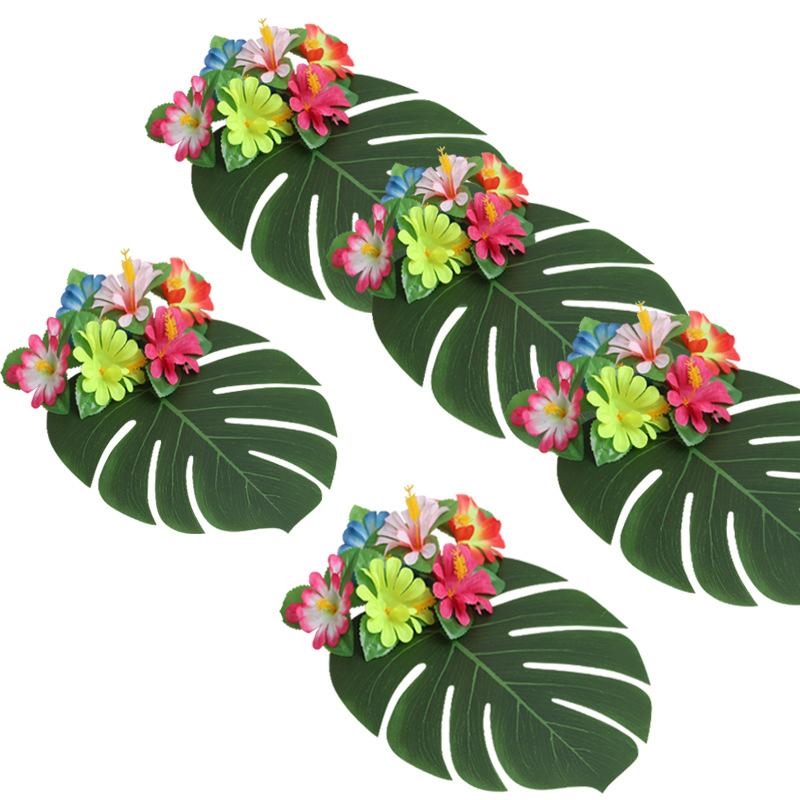 12 peças Folhas de Palmeira Tropical Arte Folha Artificial Decoração Decoração de Casamento Folha de Planta Verde Selva Havaiano Luau Decoração de Festa em Casa