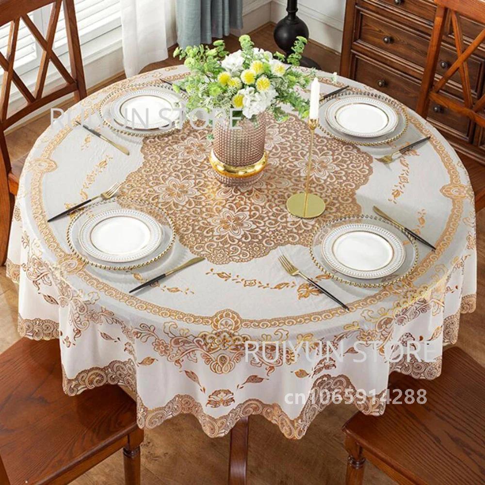 Round Table Cloth Pvc Waterproof Oil-Proof Tablecloth Tea Coffee Table Cover For Wedding Party Decor Diameter 152/180/200/210Cm