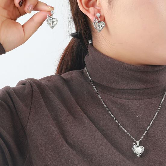 1 Set Love Heart Jewelry Rhinestone Faux Gem Heart Necklace And Earrings Women Heart Pendant Jewelry Set for Wedding Valentine's Day Gift