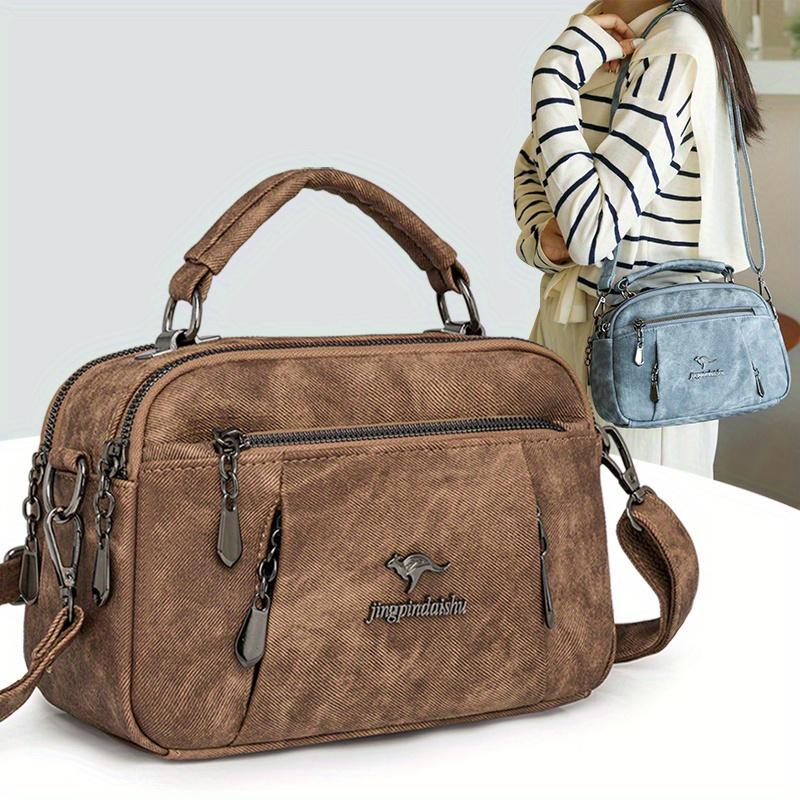 Damen Vintage Umhängetasche Crossbody Geldbörse mit Doppel-Reißverschlussfächern Damen Canvas Crossbody Tasche Mehrfache Reißverschlusstaschen Handtasche
