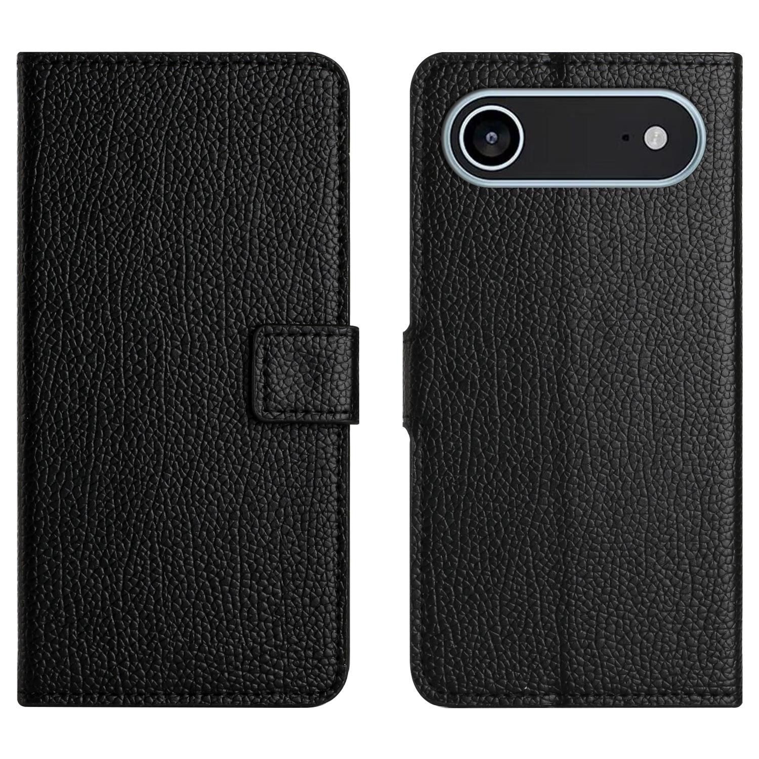 

For iPhone Air Case PU Leather Wallet Phone Cover Litchi Texture, Black A