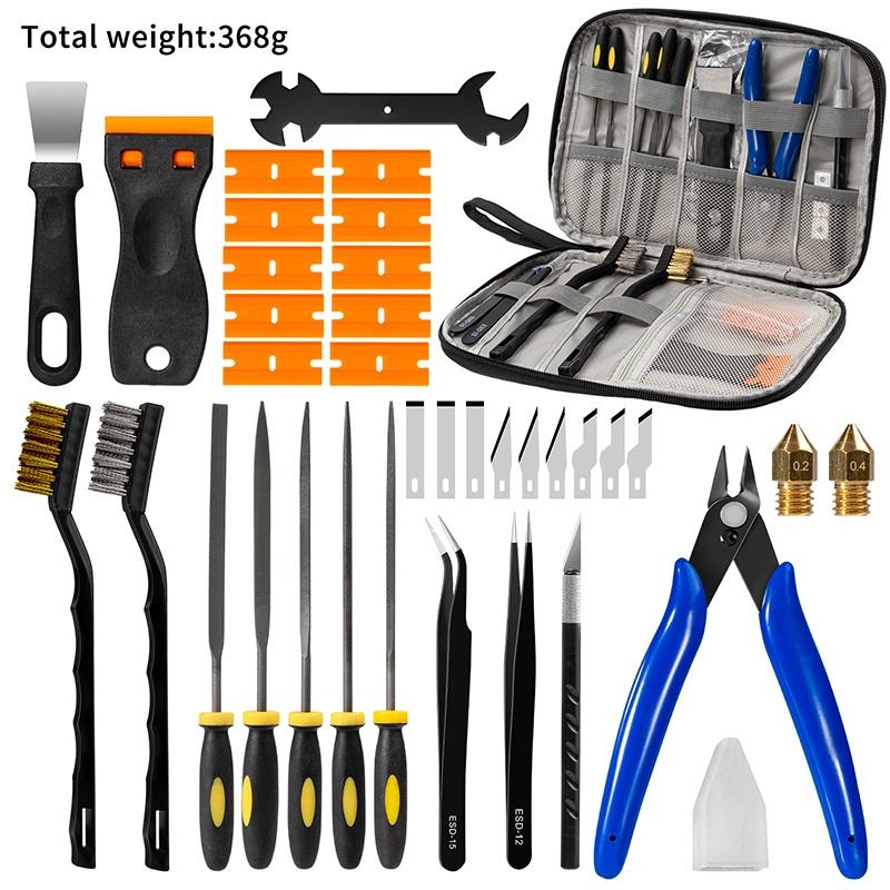 Kit di Attrezzi per Stampante 3D da 46/57 Pezzi con Custodia Portatile e Attrezzi Completi per Finitura e Pulizia per Hobbisti Progetti Creativi Fai-da-te
