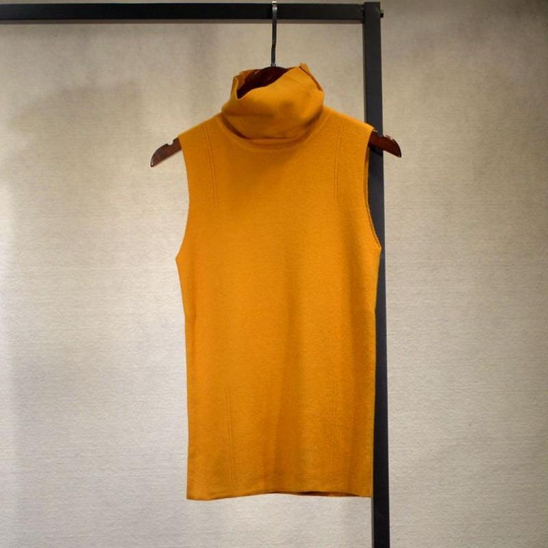 Vielseitiger Strickkragen Damen Rollkragen Ärmellose Weste Unterhemd Slim Pullover Herbst und Winter Einfarbiges Oberteil