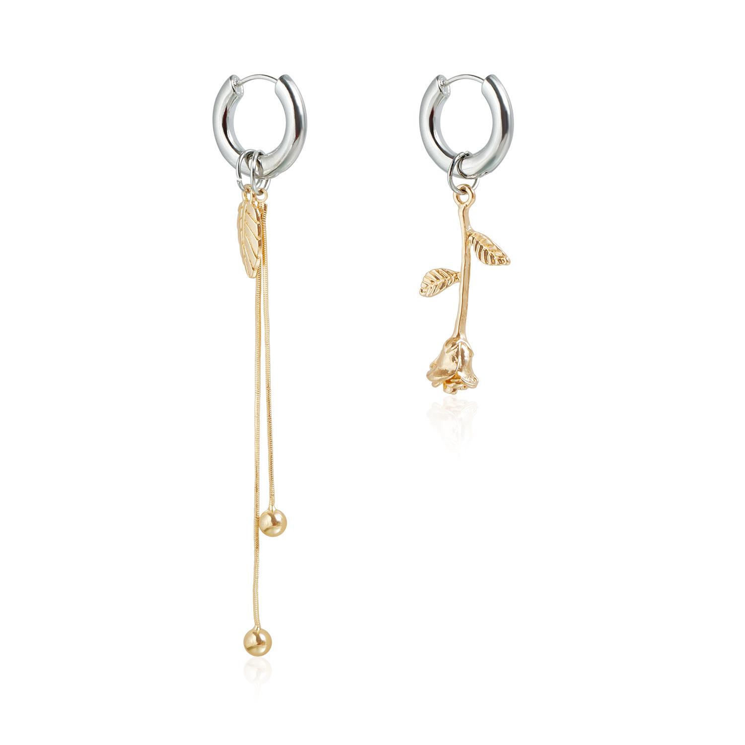 

Romantic rose ear buckle personalized design ins gold and silver double color mandarin duck earrings