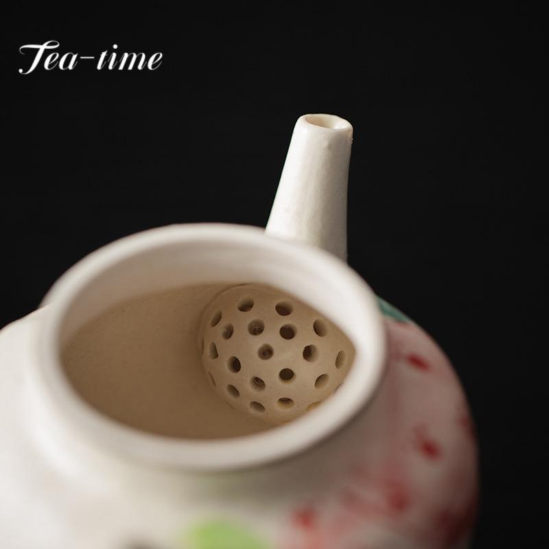 140ml Hand-painted Overglaze Color Peach Teapot Handmade Stoneware Teapots with Filter Household Single Pot Kung Fu Tea Set