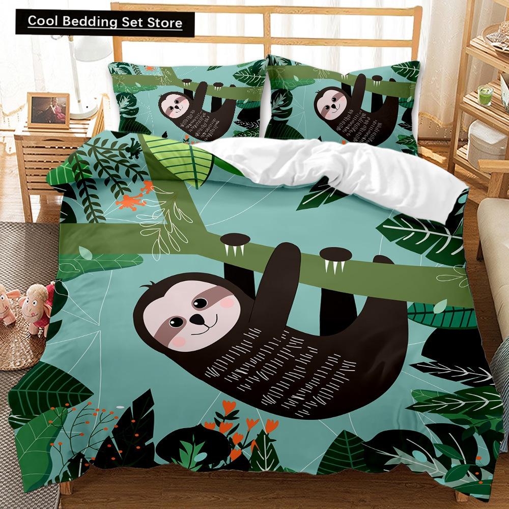Cartoon Sloth Duvet Cover King Queen Funny Animal Bedding Set for Kids Wildlife Polyester Quilt Cover Children Birthday Gifts