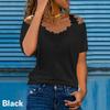 Women Solid Color V-neck Off the Shoulder Short Sleeves Sexy T Shirt Lace Splice Casual Loose Top
