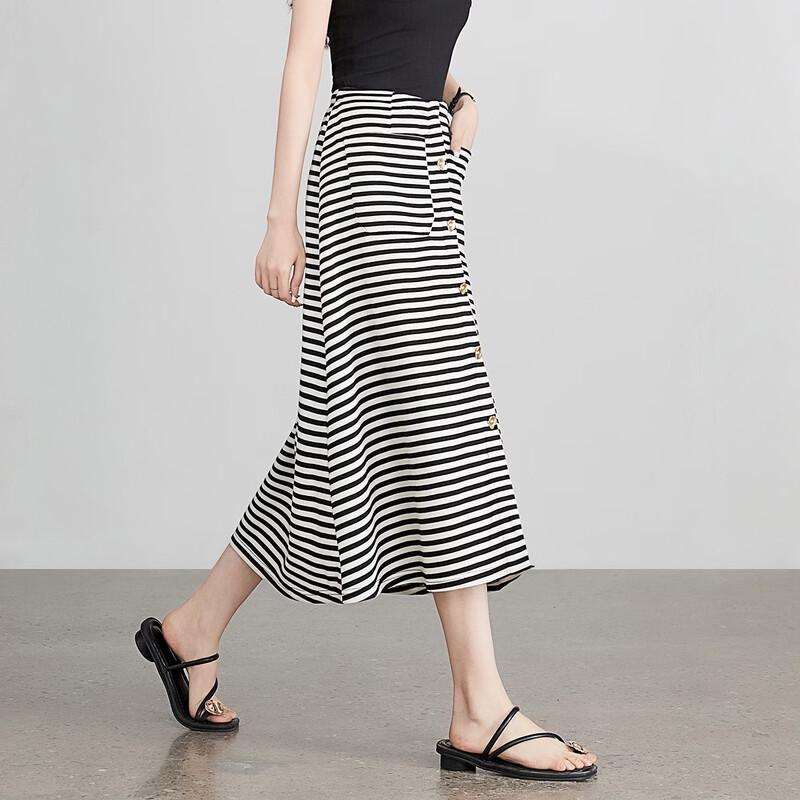 Demana Classic Stripe A-Line High-Waist Mid-Length Skirt