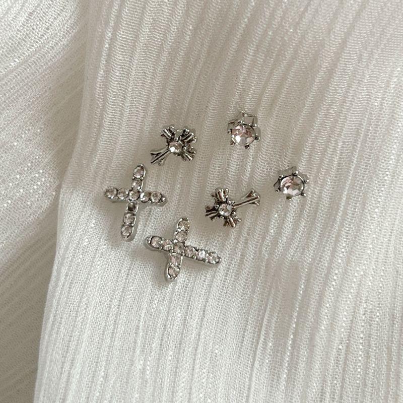 

Niche Style Kansai Six-Piece Set Female Zircon Stylish Stud Earrings Six Pack ~ Silver Needle