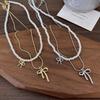 Stylish Beaded Necklace with Bowknot Pendant Choker Necklaces Fashionable Jewelry Gift Adjustable Chain for Women Girls