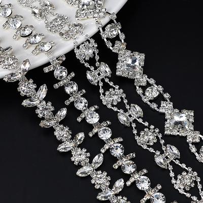 10Yards Rhinestone Sparkle Crystal Diamond Flower Leaf Rhinestone Chain Clothing Bags DIY Arts Wedding Party Gift Decoration